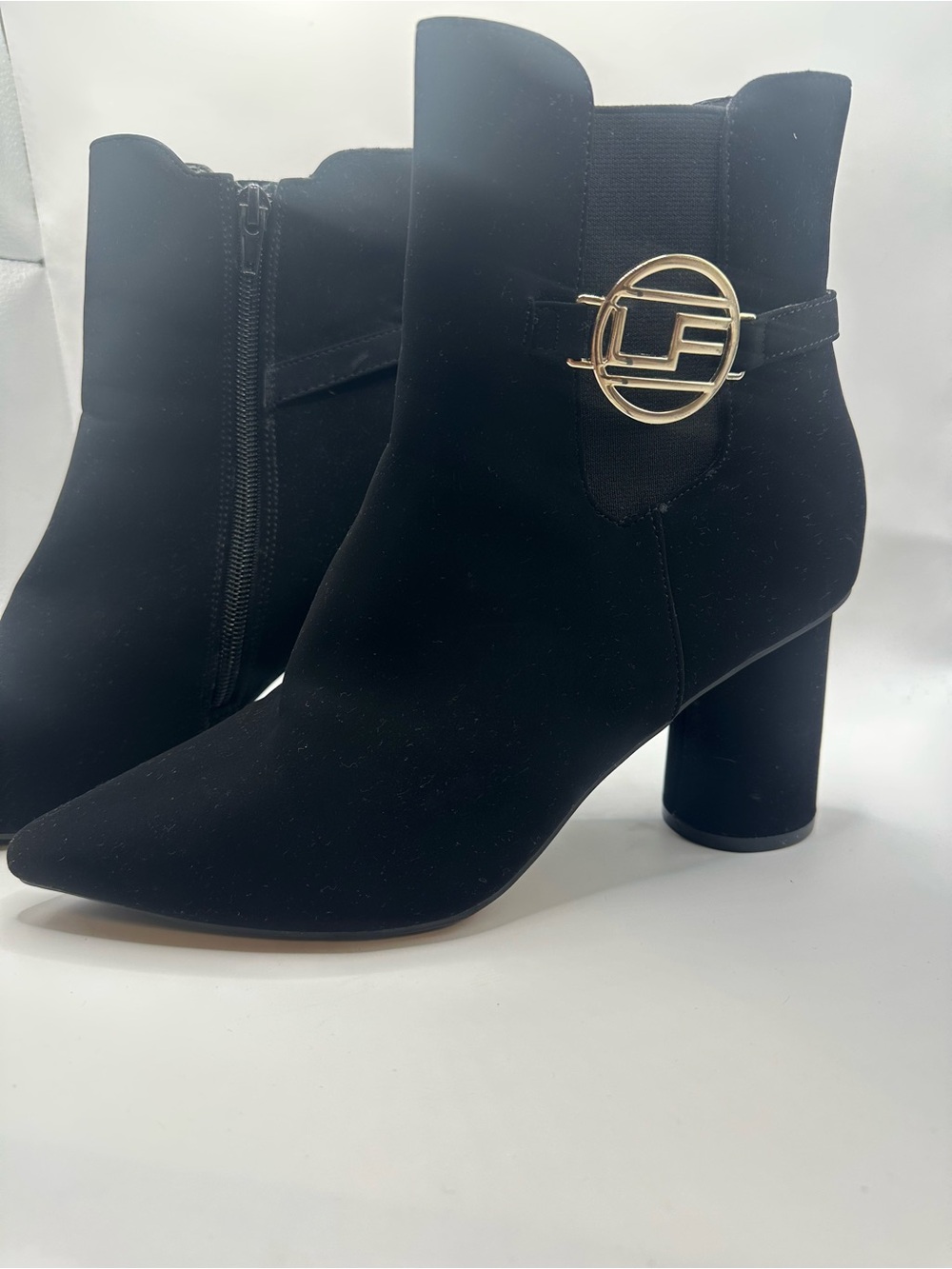 London Fog Black Pointed Toe Ankle Booties with Side Zip